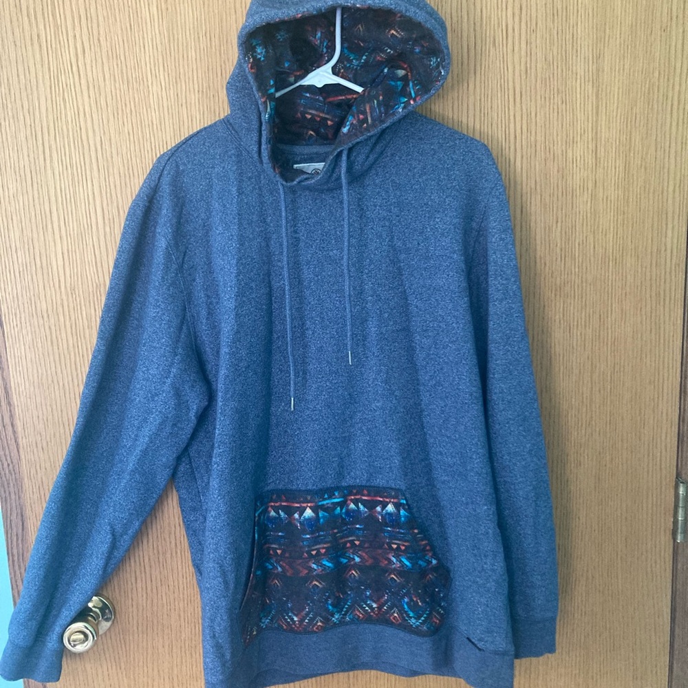 Blue grey large hooded sweatshirt with pattern